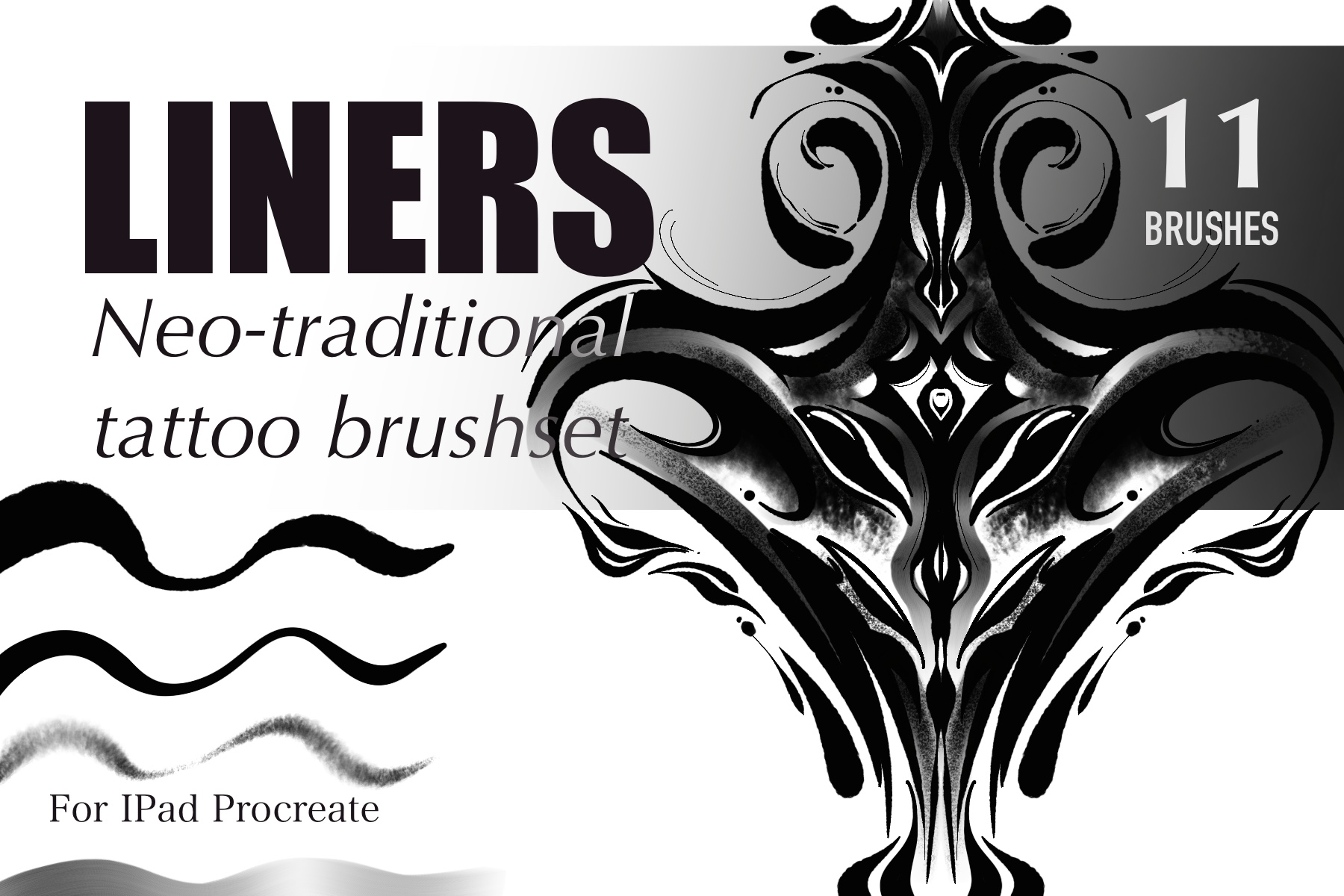 Liners: Procreate brush pack, Neo-traditional Tattoo, 11 brushes