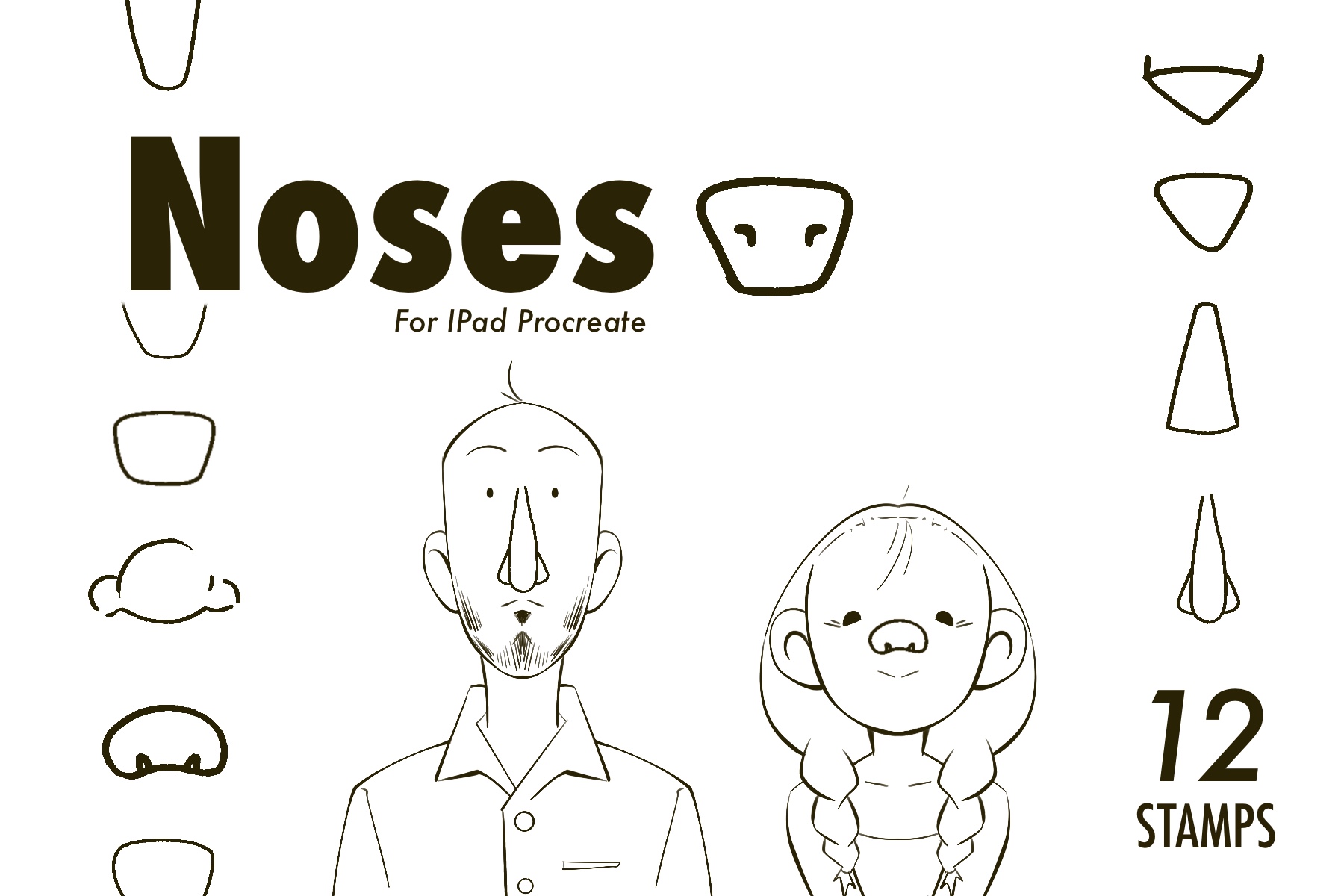 Noses: Procreate brush pack, Portrait · Stamps, 12 stamps