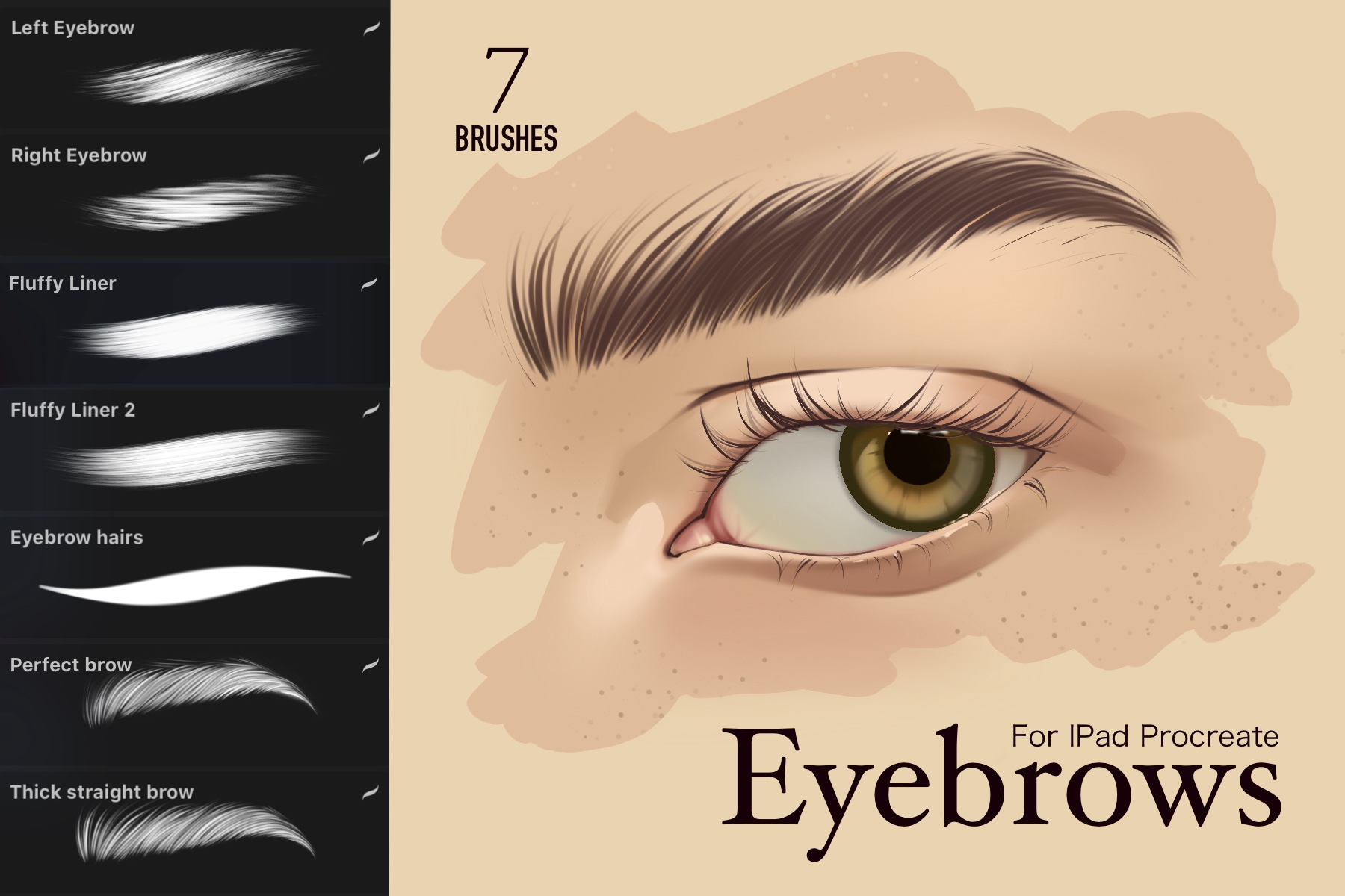 Eyebrows: Procreate brush pack, Portrait & Hair, 7 brushes